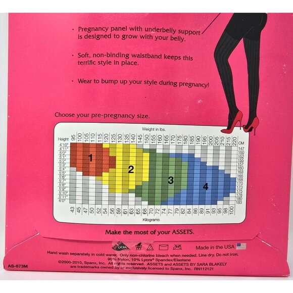 Marvelous Mama Assets Spanx Black Opaque Stripe Taming Maternity Tights Size 2 - Picture 3 of 3